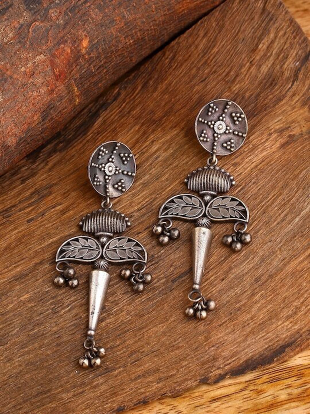 

Infuzze Brass-Plated Oxidised Drop Earrings, Silver