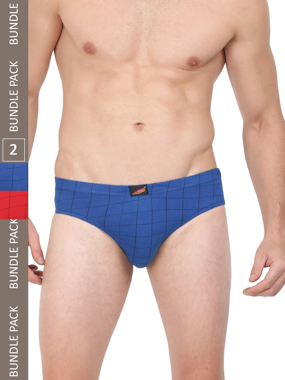 

SOLO Men Pack Of 2 Cotton Anti Bacterial Checked Basic Briefs CIE-2, Blue