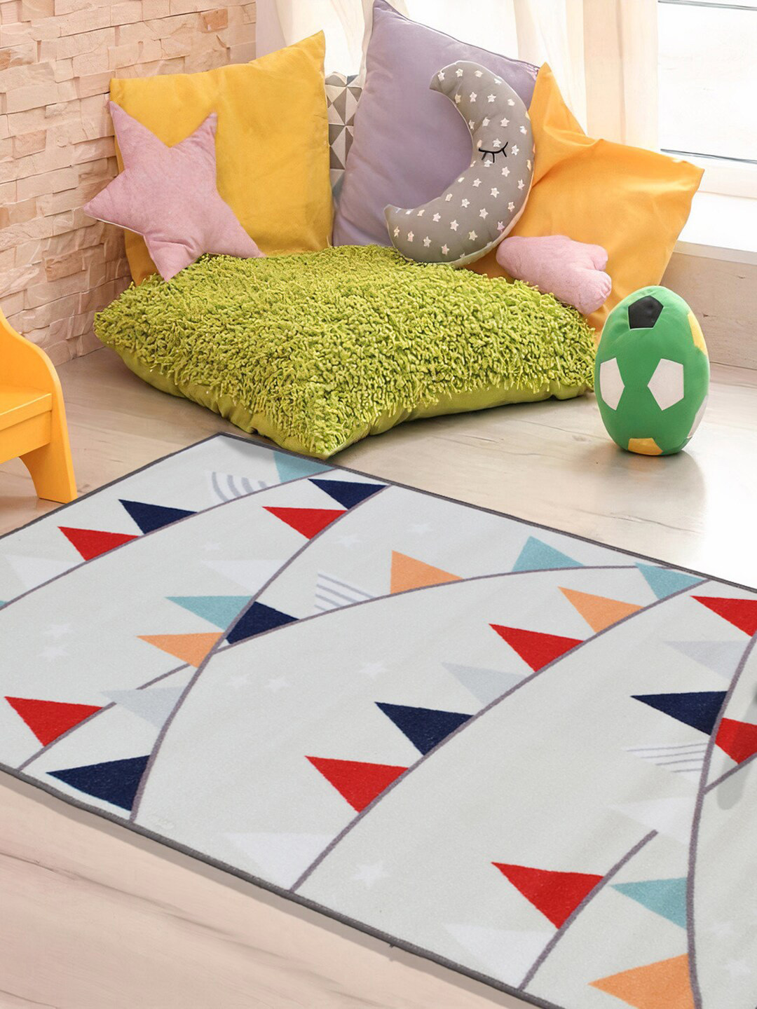 

URBAN SPACE Grey & Red Printed Anti-Skid Carpet