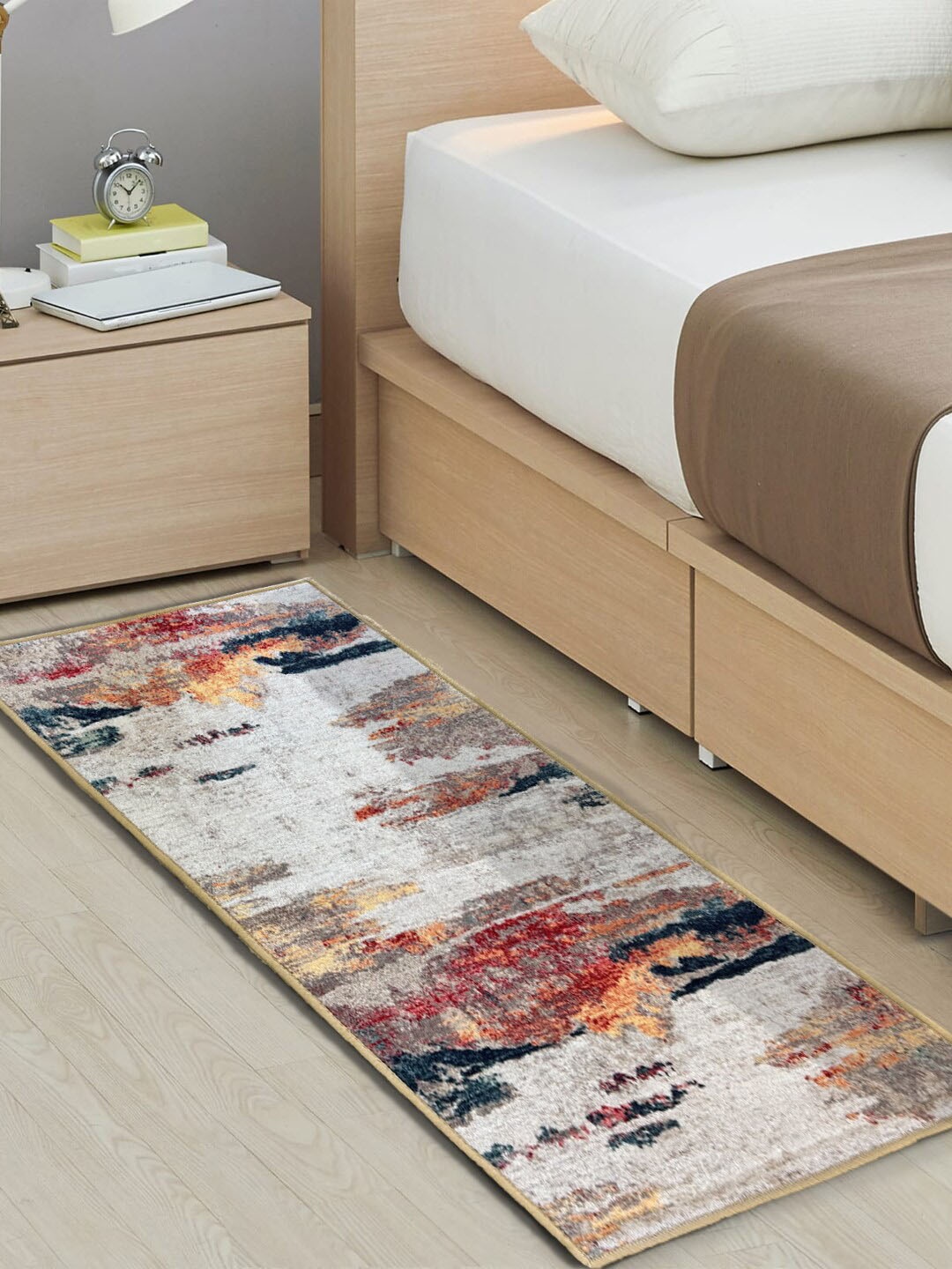 

URBAN SPACE Beige & Brown Printed Nylon Anti-Skid Carpet