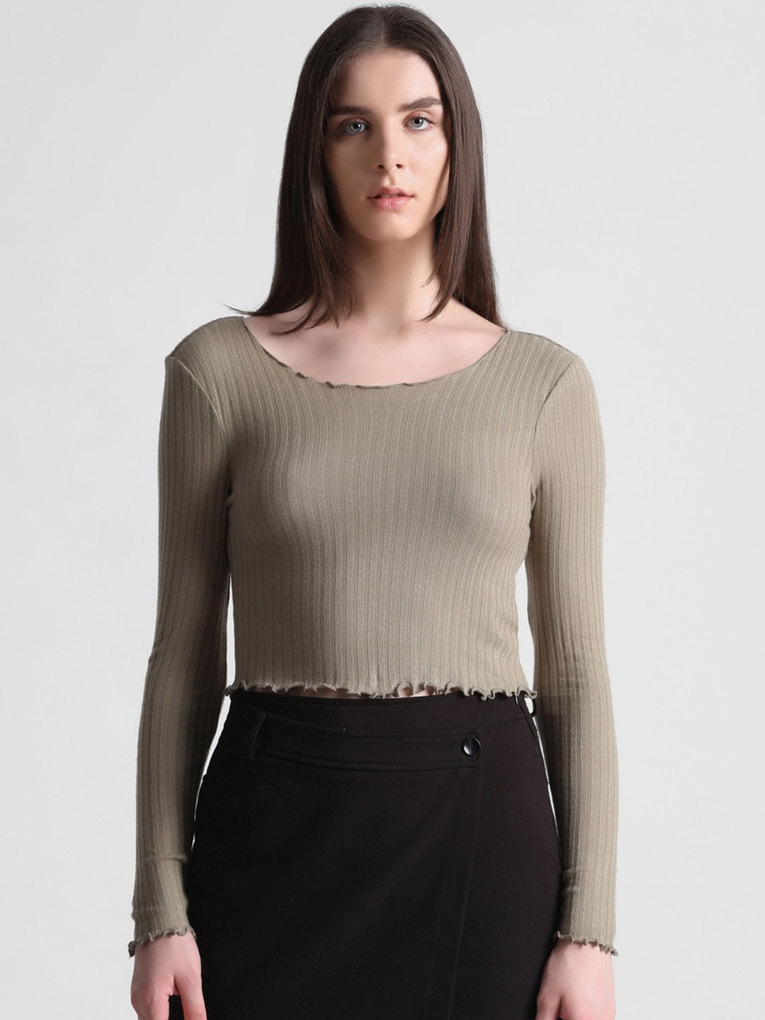 

ONLY Ribbed Crop Fitted Top, Beige
