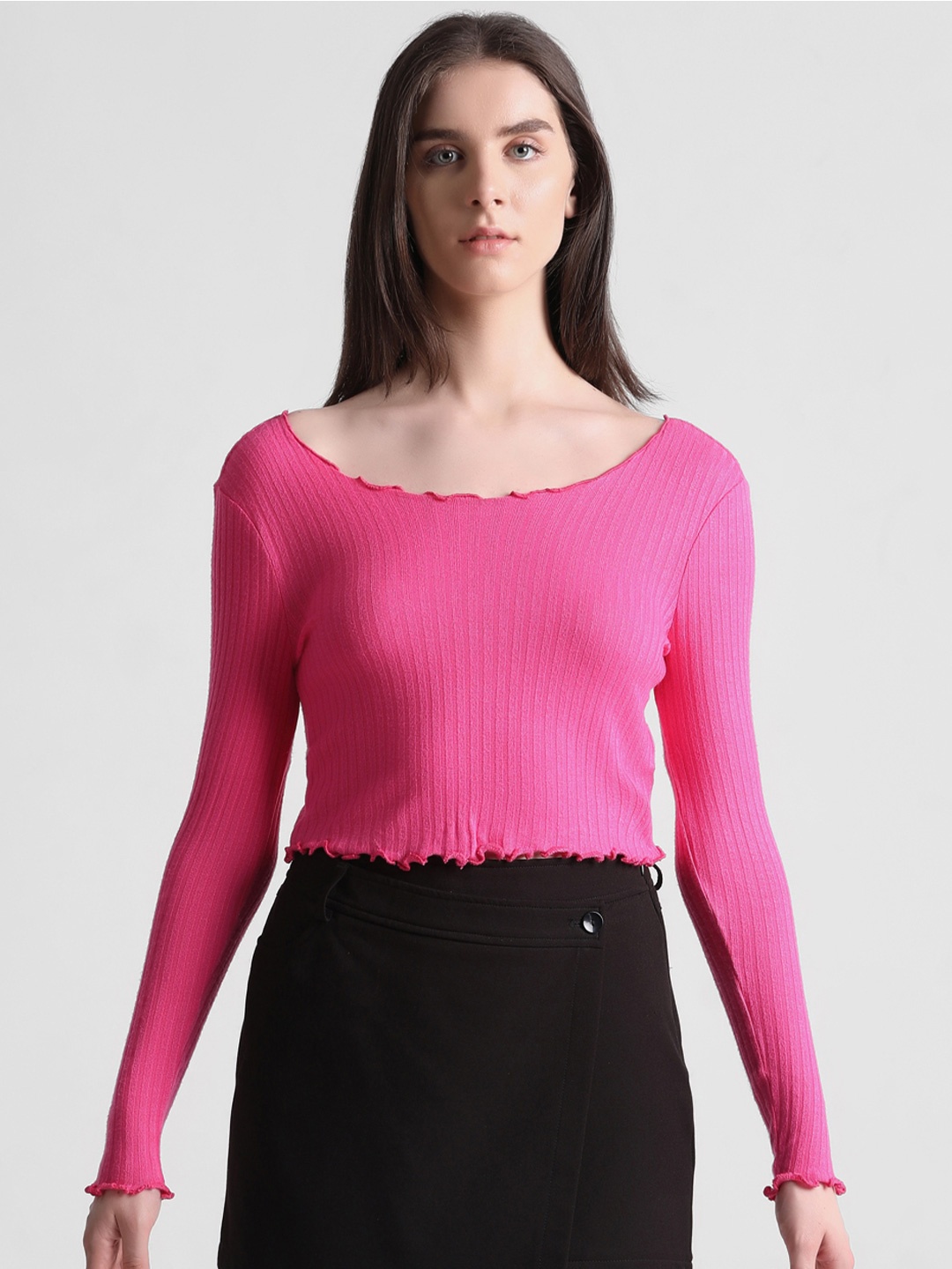 

ONLY Ribbed Crop Fitted Top, Pink