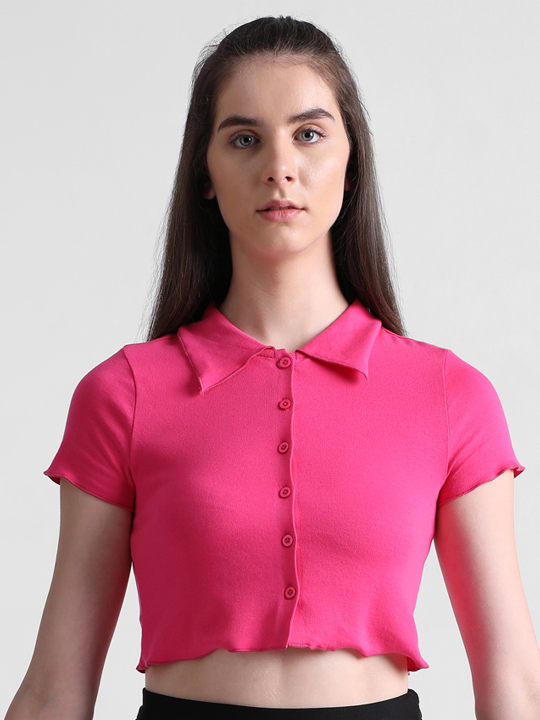 

ONLY Spread Collar Crop Casual Shirt, Pink