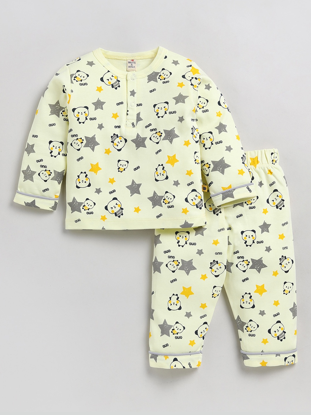

BRATS AND DOLLS Boys Conversational Printed Pure Cotton Night suit, Yellow