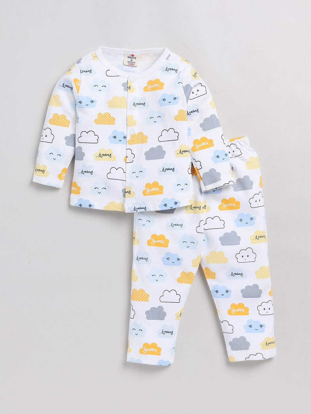 

BRATS AND DOLLS Boys Conversational Printed Pure Cotton Night suit, Yellow