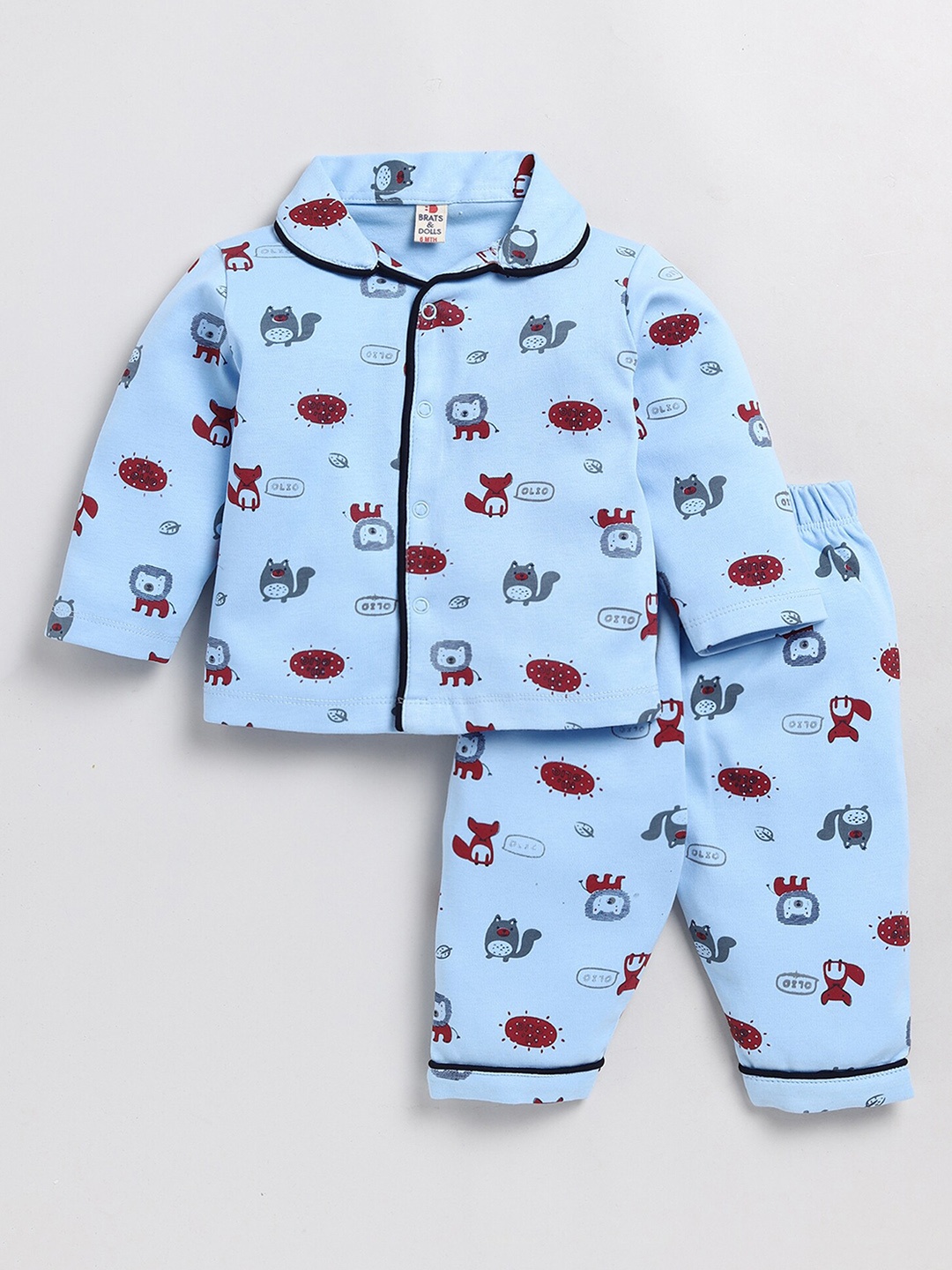 

BRATS AND DOLLS Boys Conversational Printed Pure Cotton Night suit, Blue