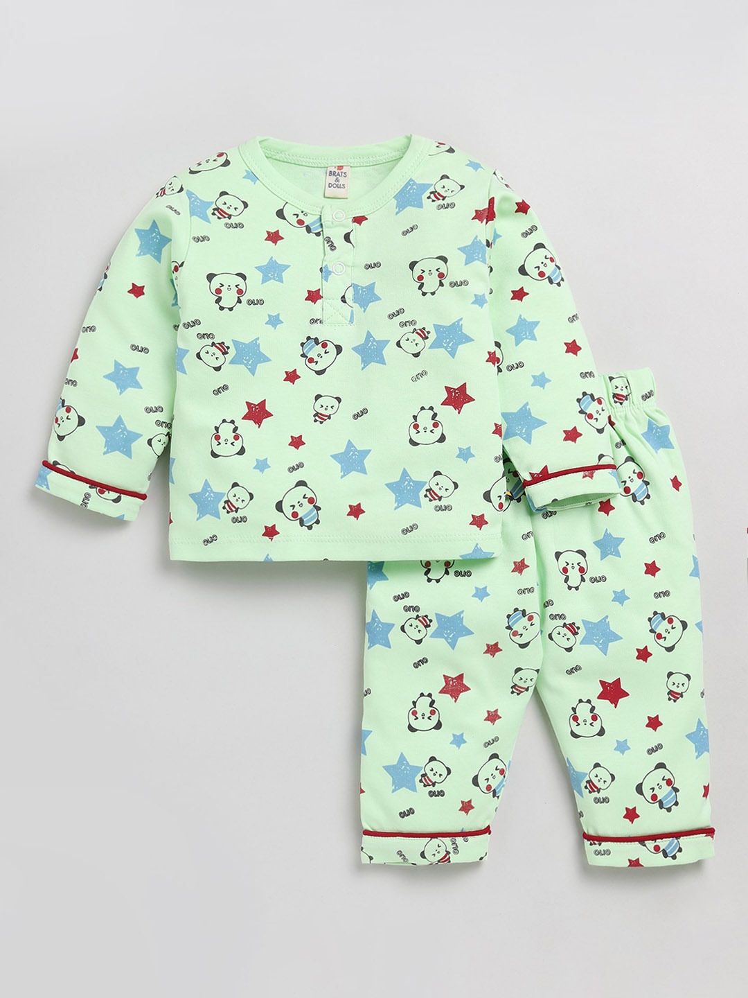 

BRATS AND DOLLS Boys Conversational Printed Pure Cotton Night Suit, Green
