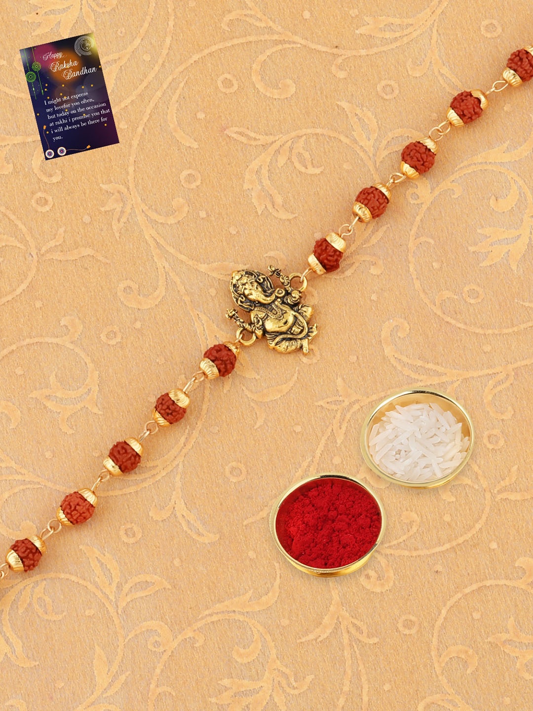 

Silver Shine Set Of 2 Stone Studded & Beaded Charm Thread Rakhis, Red