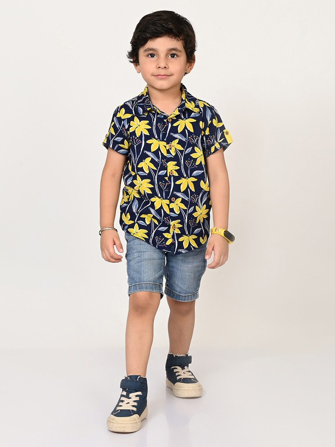 

LIL DRAMA Boys Standard Floral Printed Casual Shirt, Navy blue