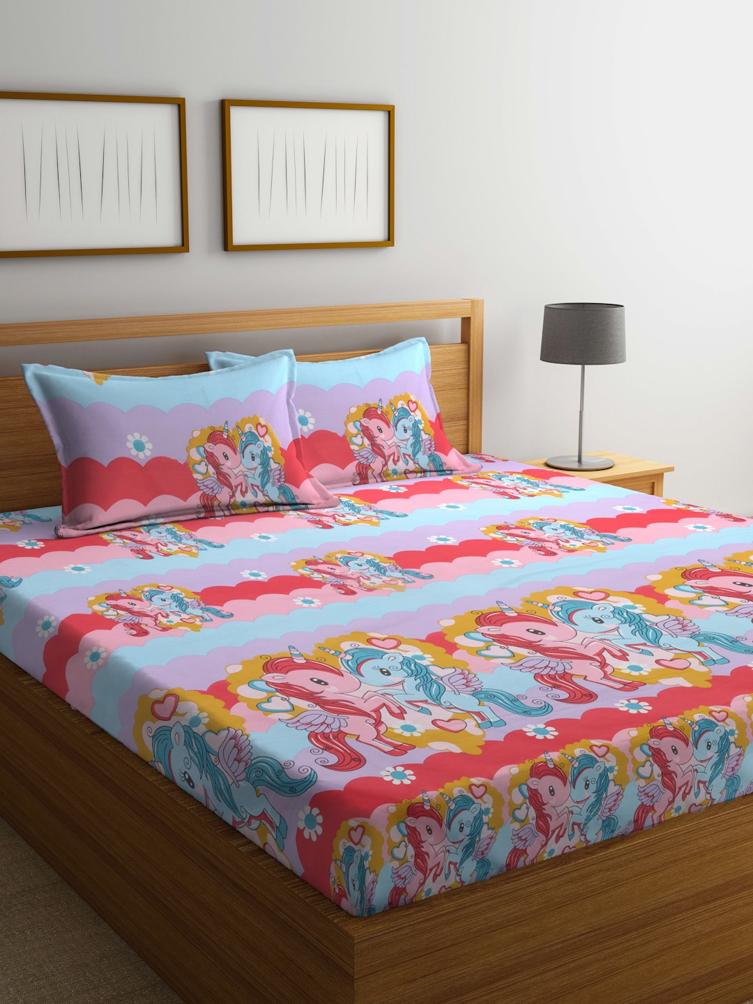 

Arrabi Red & Blue Cartoon Characters Polycotton 300 TC King Bedsheet With 2 Pillow Covers