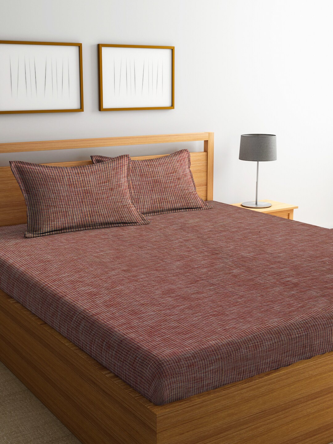 

Arrabi Brown & Blue Striped Cotton 300 TC King Bedsheet With 2 Pillow Covers