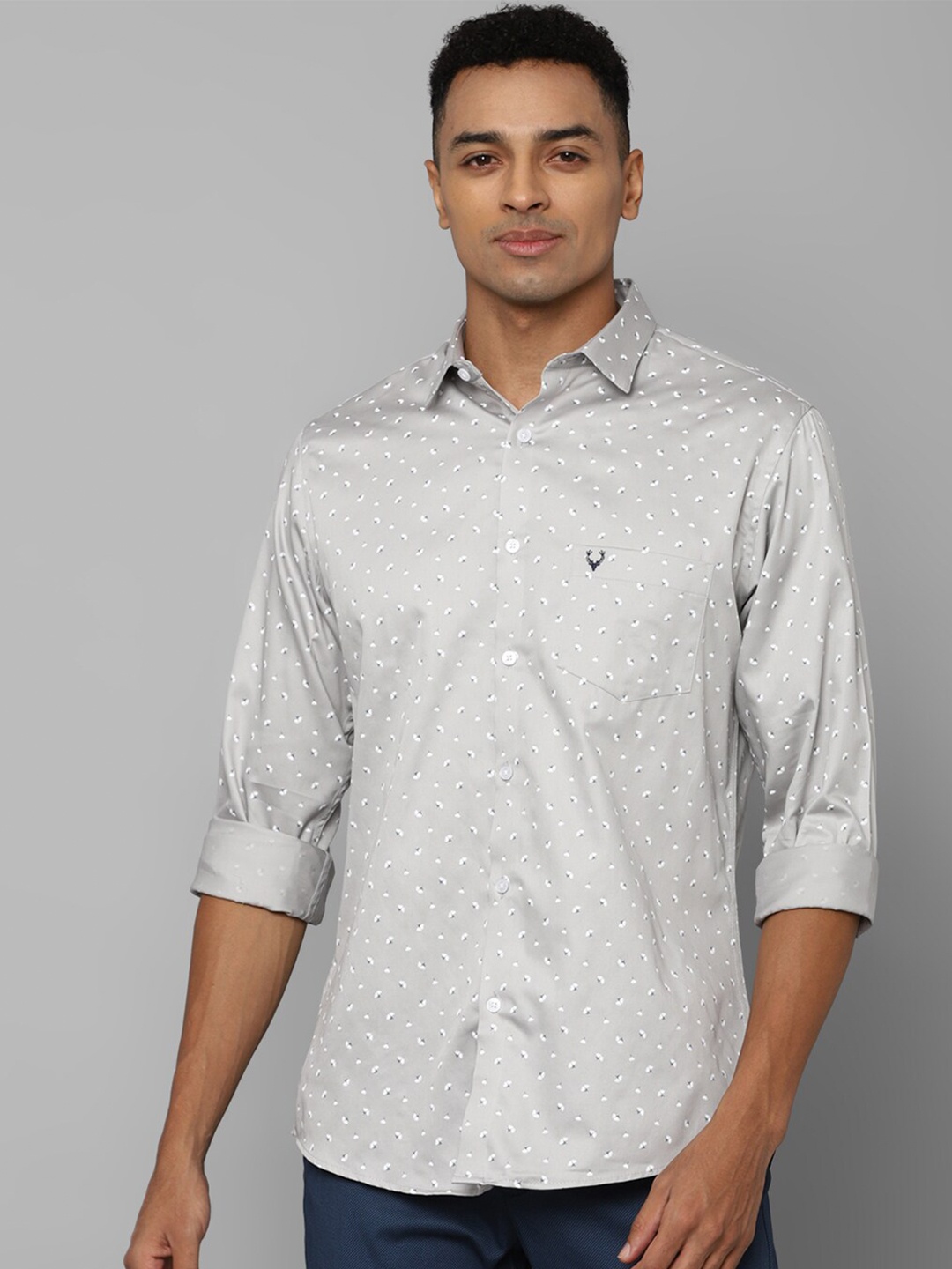 

Allen Solly Micro Ditsy Printed Slim Fit Pure Cotton Casual Shirt, Grey