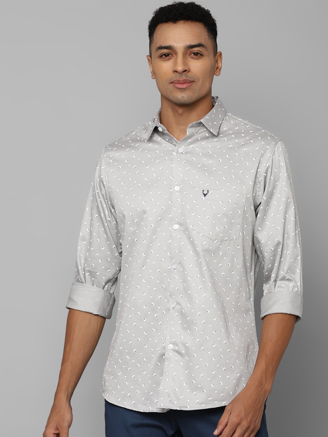 

Allen Solly Slim Fit Floral Printed Pure Cotton Casual Shirt, Grey