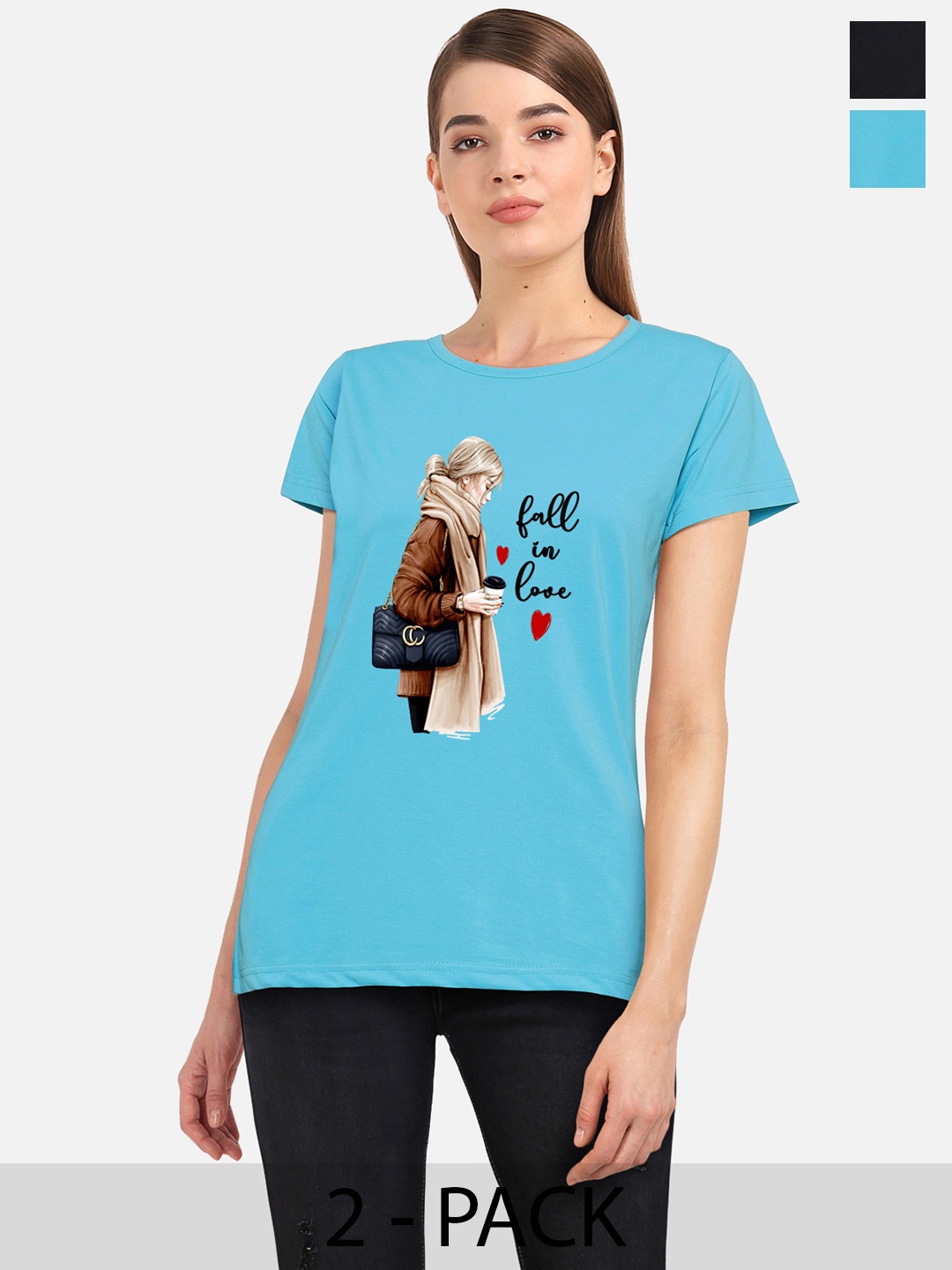 

CHOZI Pack of 2 Graphic Printed Cotton T-shirts, Blue