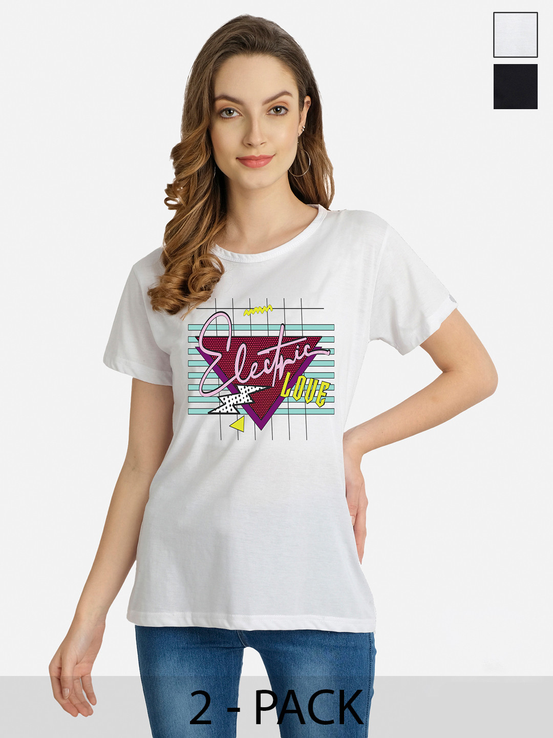 

CHOZI Pack Of 2 Graphic Printed Cotton T-shirt, White