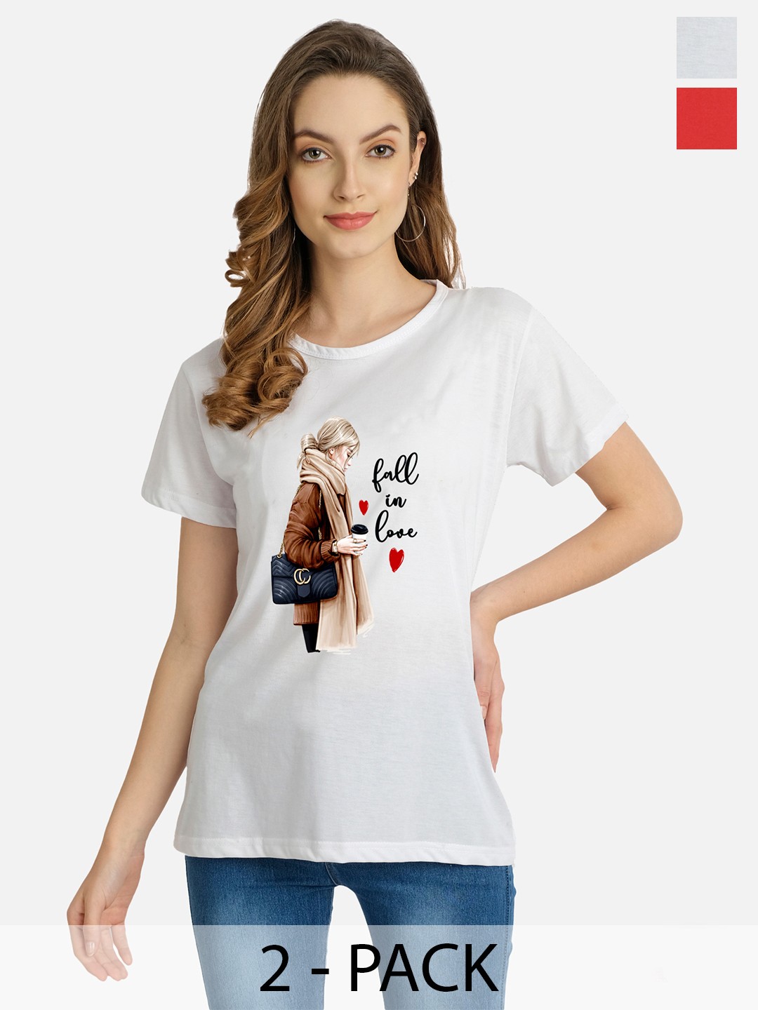 

CHOZI Pack Of 2 Graphic Printed Cotton T-shirt, White