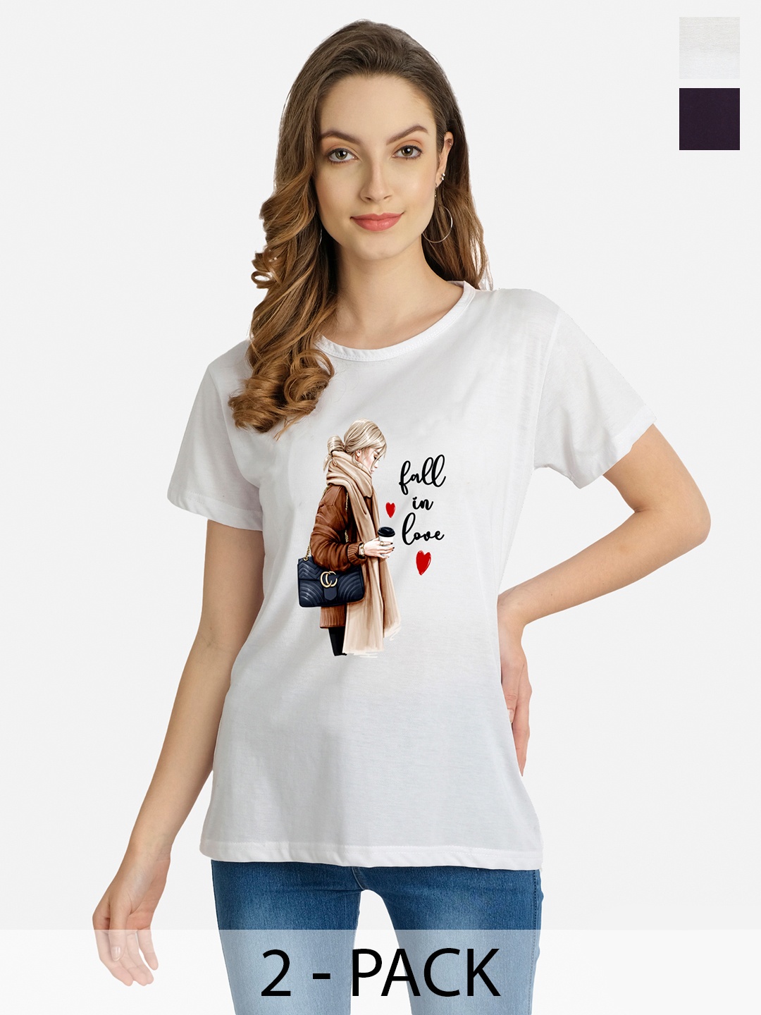 

CHOZI Round Neck pack Of 2 Graphic Printed Cotton T-shirt, White