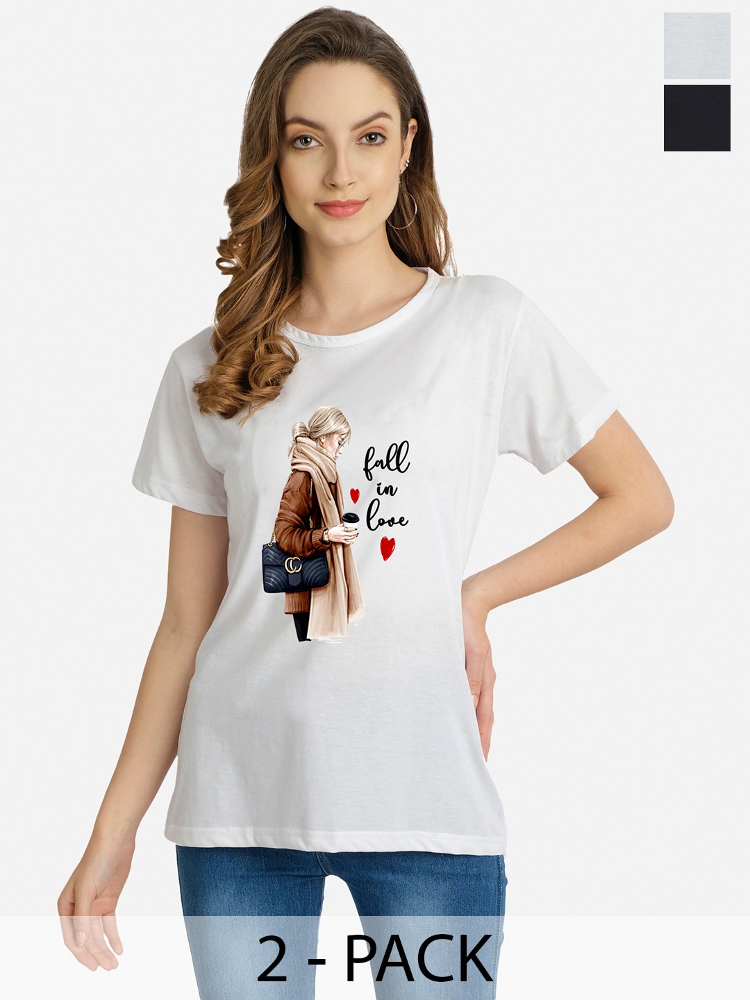 

CHOZI Pack Of 2 Graphic Printed Cotton T-shirt, White