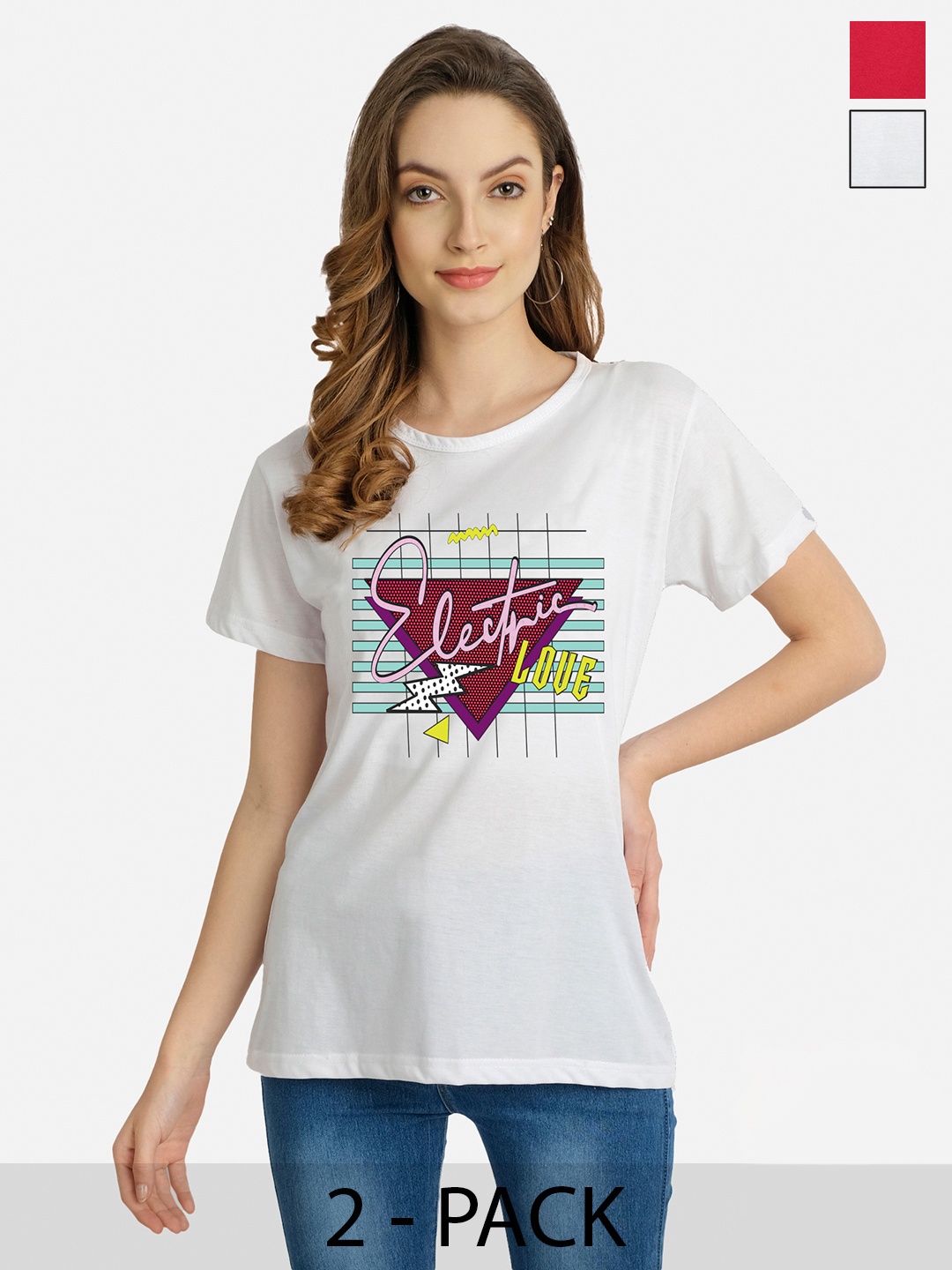 

CHOZI Pack Of 2 Graphic Printed Cotton T-shirts, White