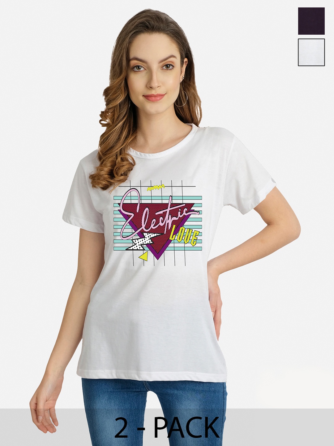 

CHOZI Pack Of 2 Graphic Printed Cotton T-shirts, White