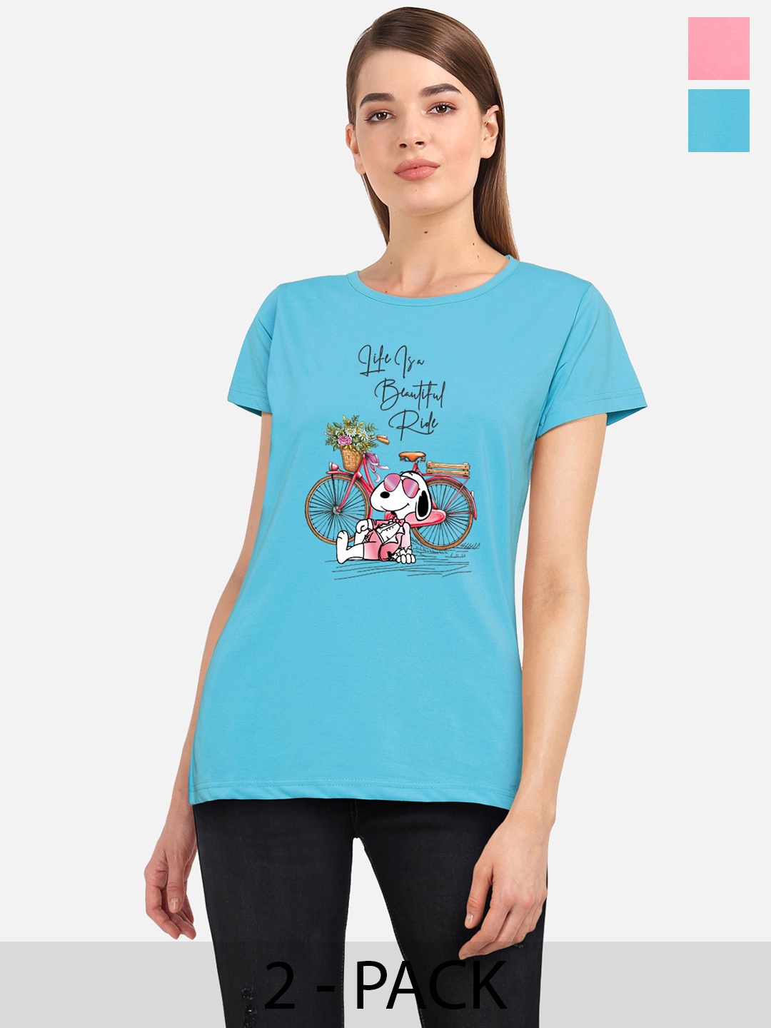

CHOZI Pack Of 2 Typography Printed Cotton T-Shirts, Blue