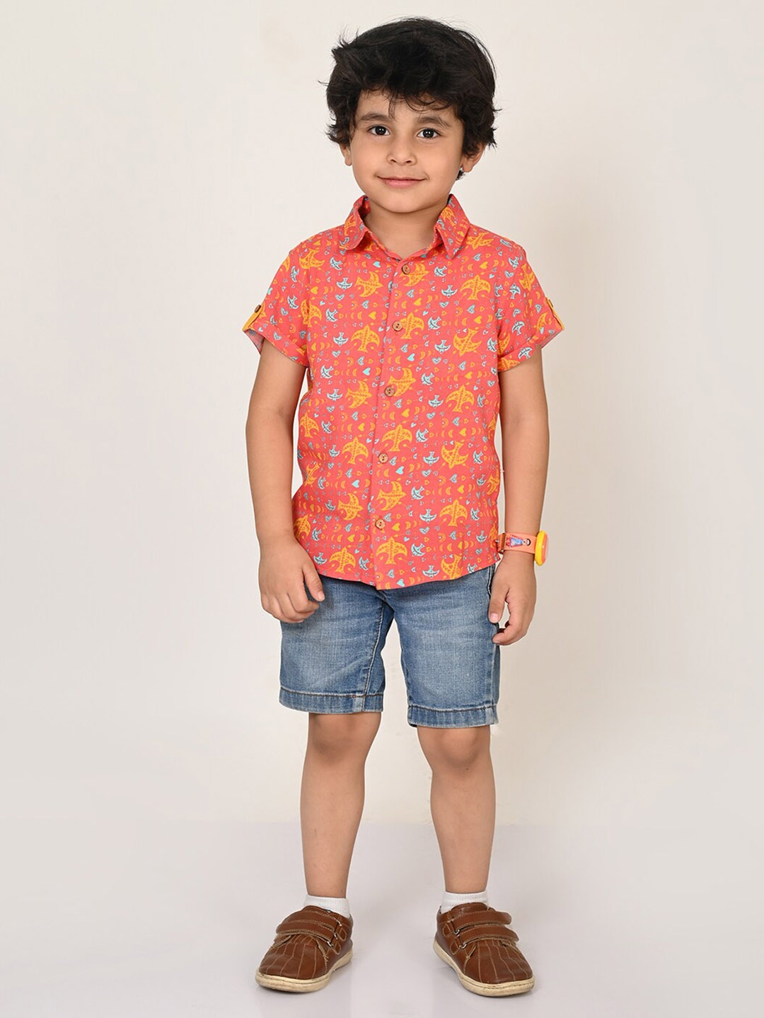 

LIL DRAMA Boys Standard Conversational Printed Casual Shirt, Peach