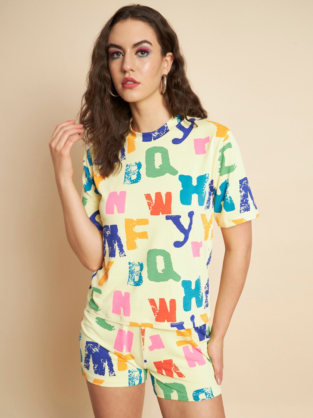 

MAZIE Printed T-shirt With Shorts, Yellow