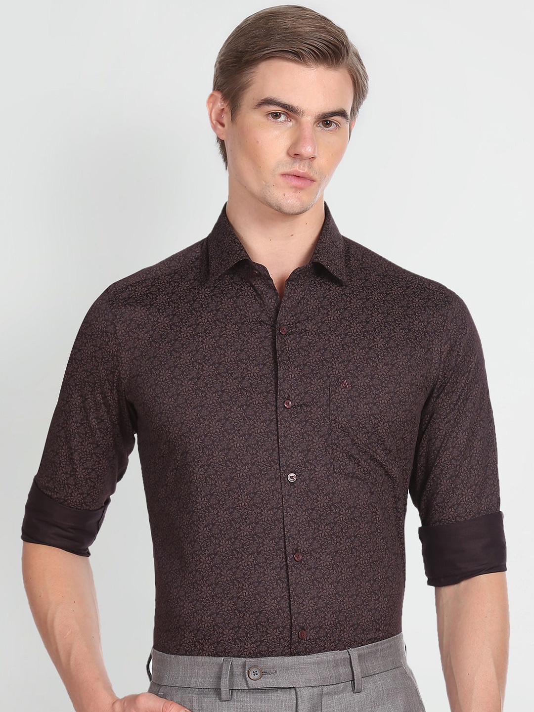 

Arrow Slim Fit Floral Printed Formal Shirt, Brown