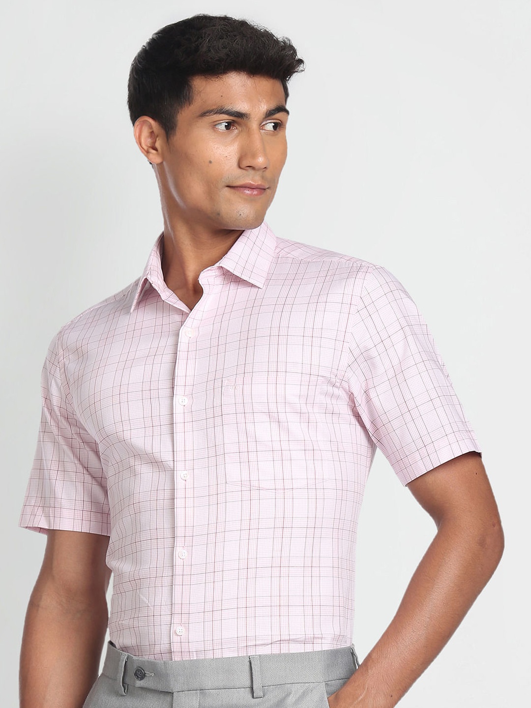 

Arrow Tartan Checks Pure Cotton Formal Shirt, Pink