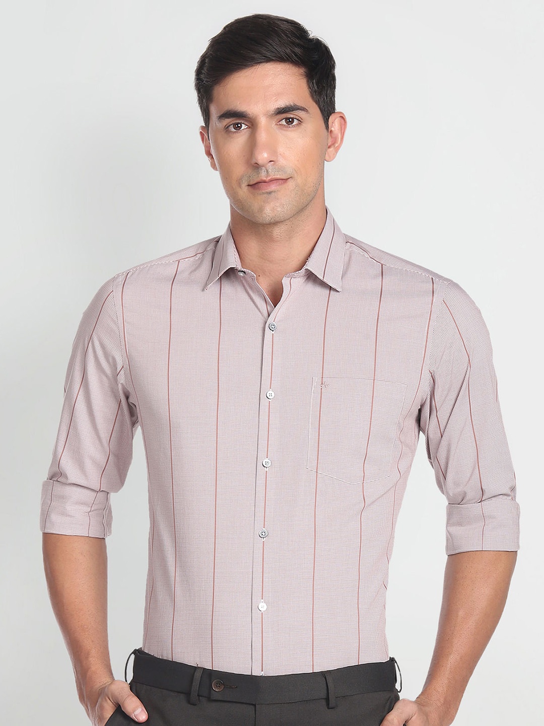 

Arrow Vertical Striped Pure Cotton Formal Shirt, Mauve