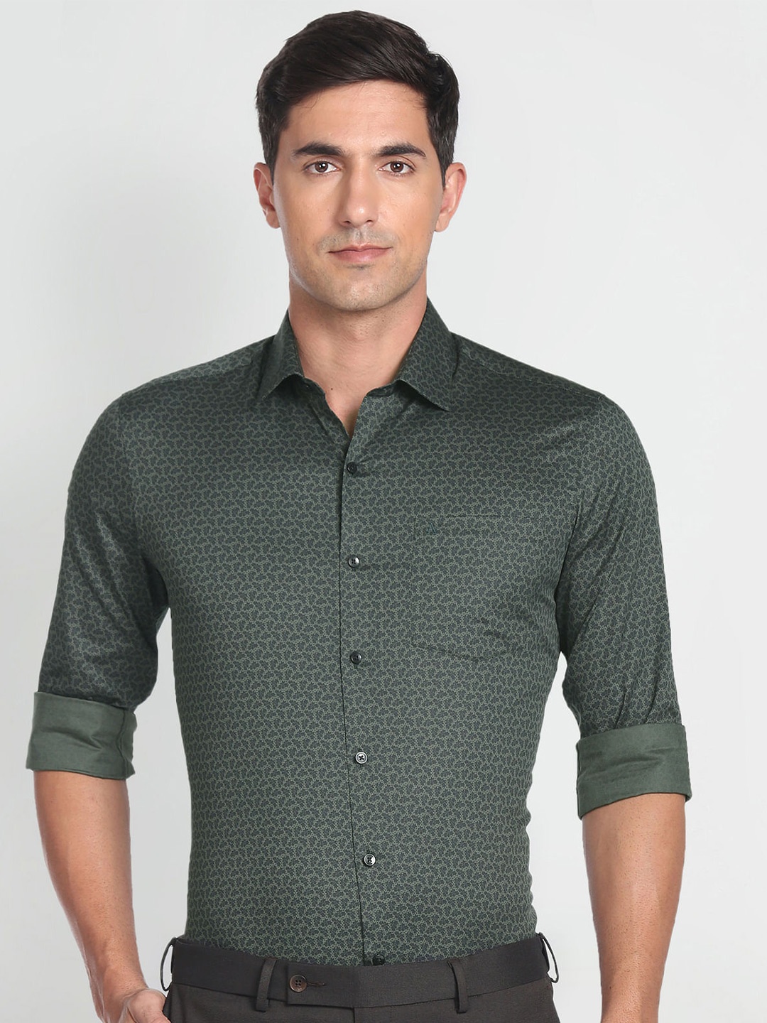 

Arrow Slim Fit Opaque Printed Casual Shirt, Green