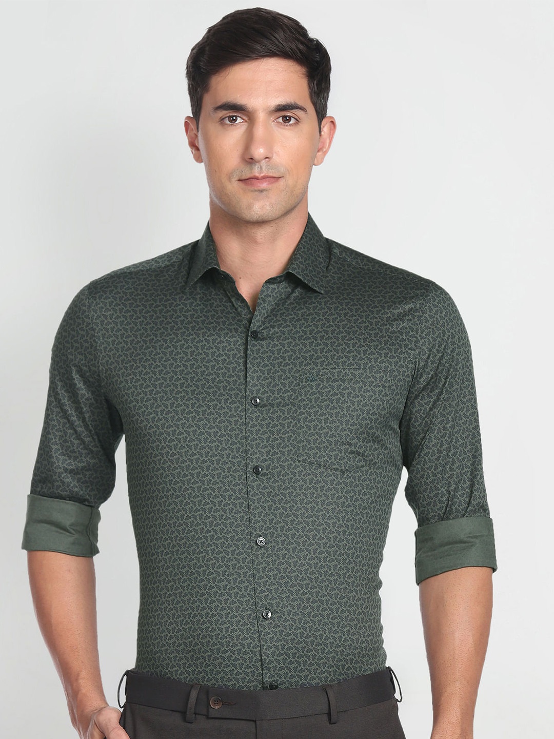 

Arrow Slim Fit Opaque Printed Cotton Casual Shirt, Green