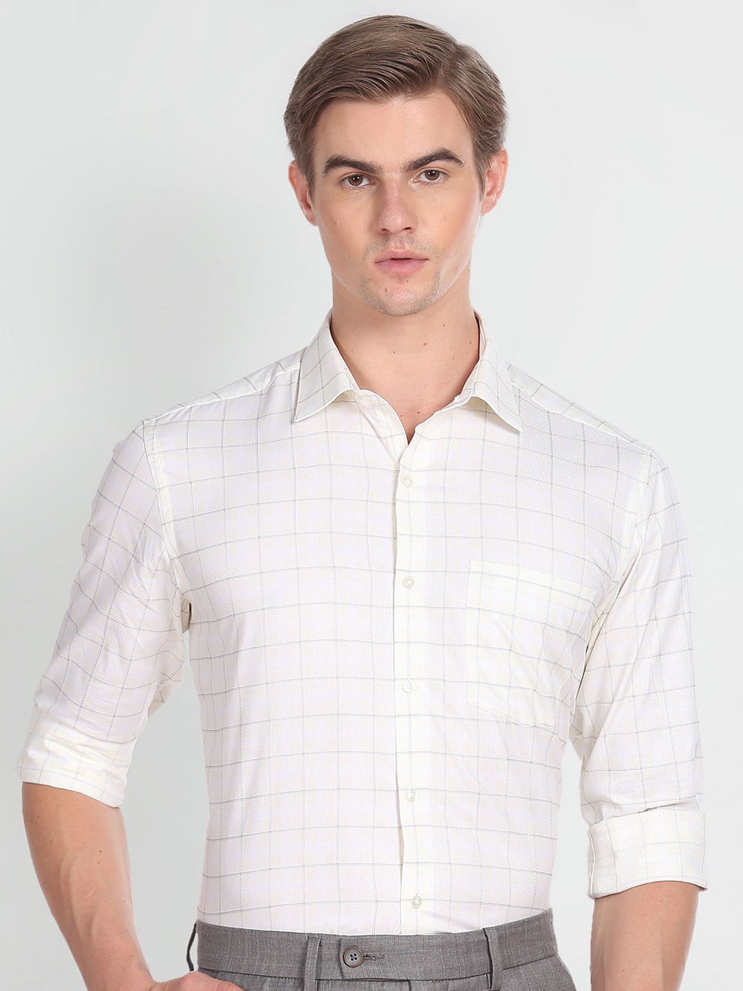 

Arrow Windowpane Checks Pure Cotton Formal Shirt, Cream