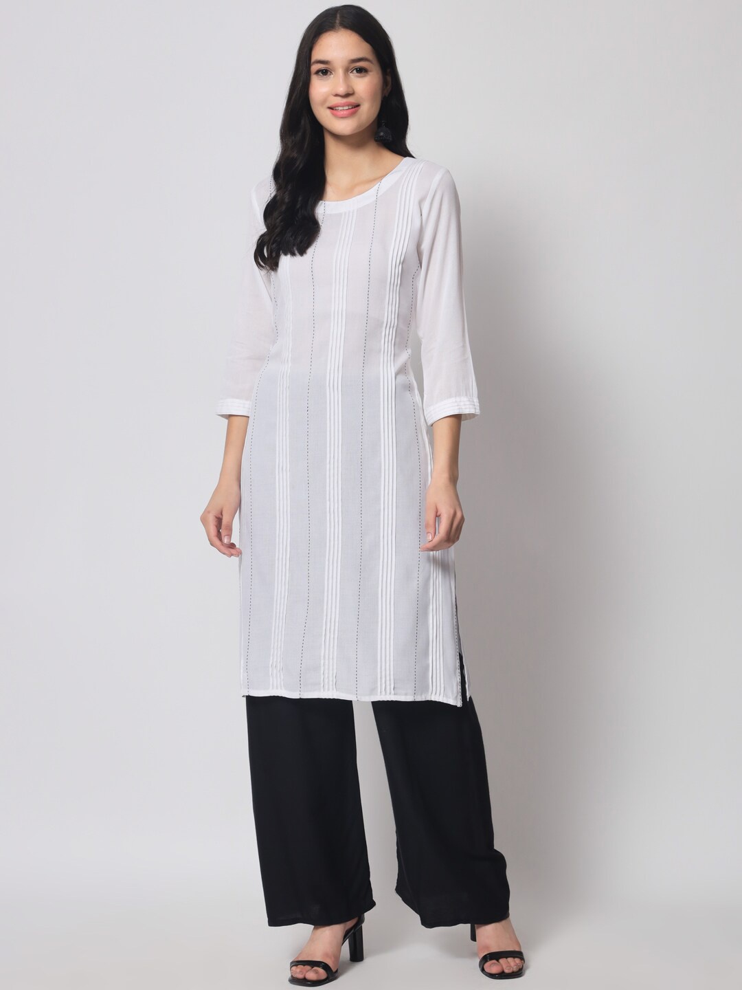 

KALINI Striped Thread Work Kurta, White