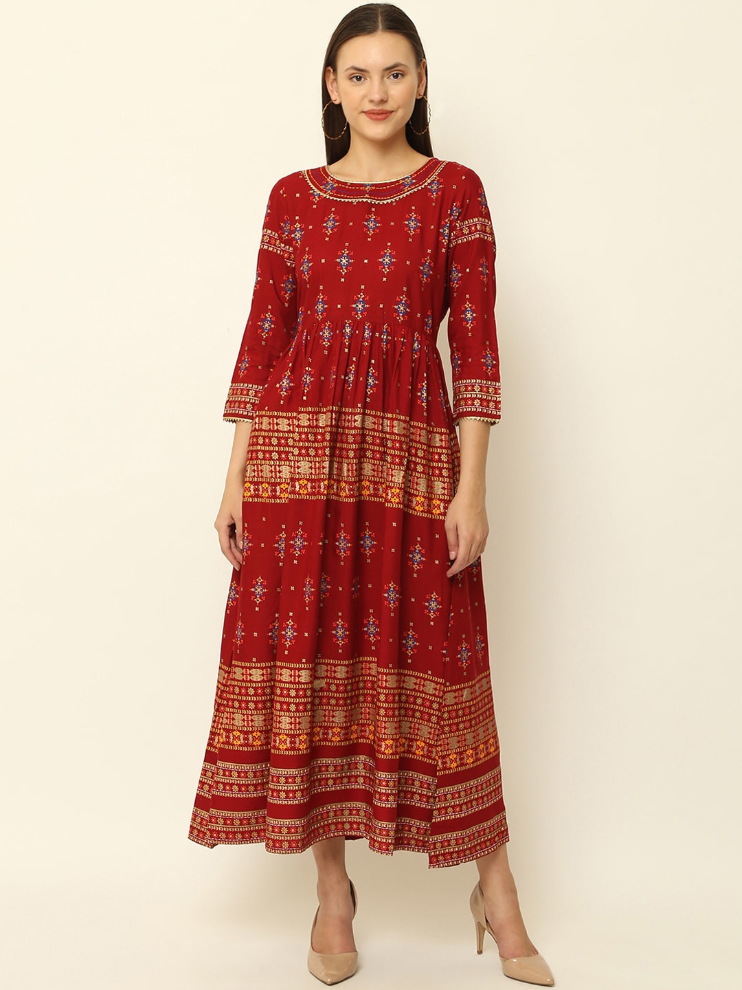 

KALINI Ethnic Motifs Printed Gotta Patti Anarkali Kurta, Maroon