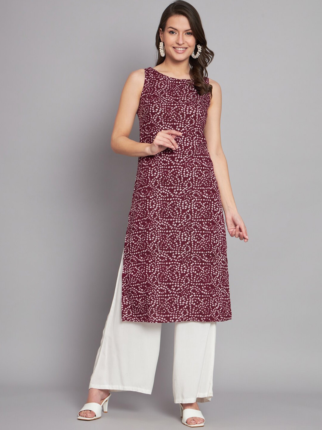 

KALINI Abstract Printed Round Neck Straight Kurta, Purple