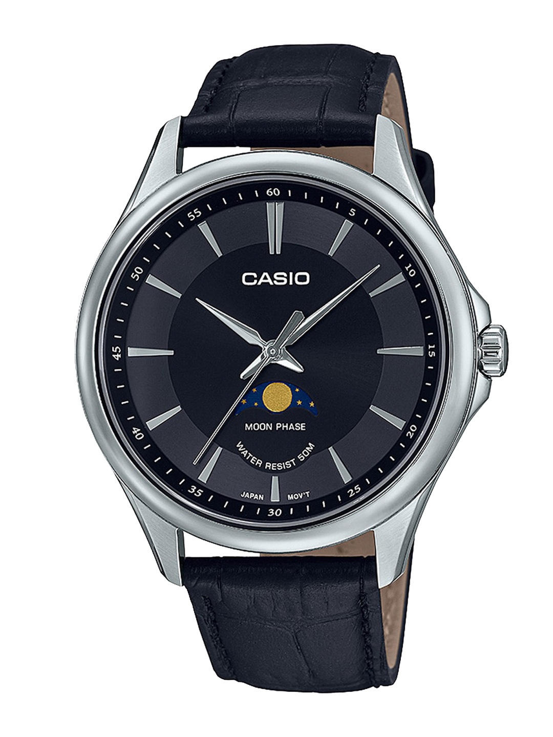 

CASIO Men Black Dial & Black Leather Straps Analogue Watch A2167