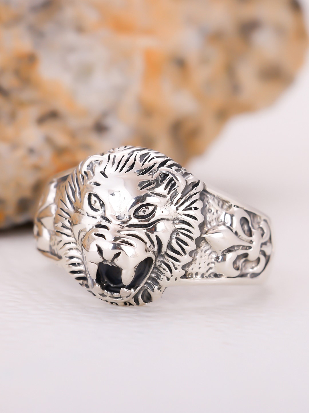 

GIVA Men 925 Sterling Silver Oxidised Lion Finger Ring