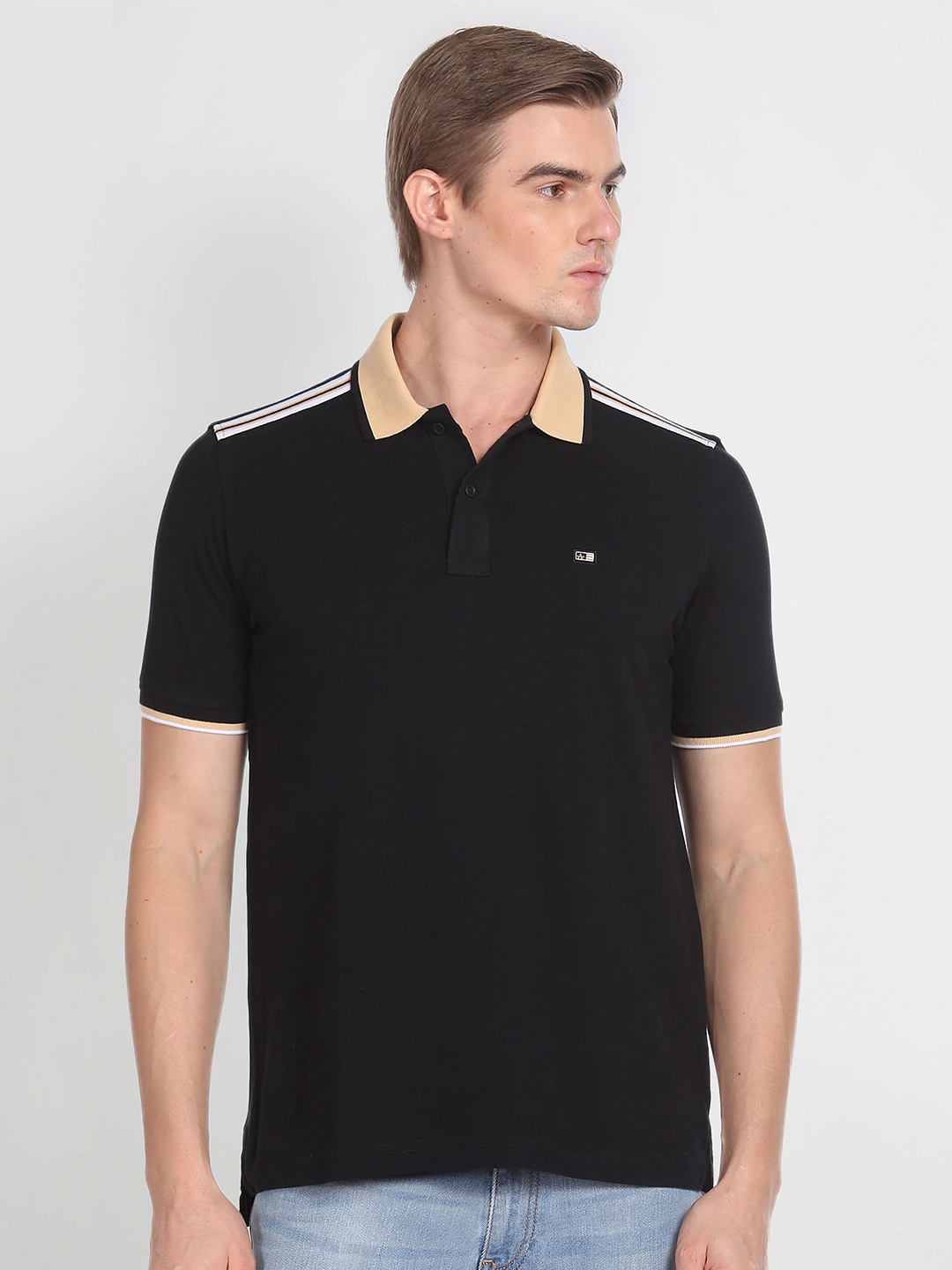 

Arrow Polo Collar Pure Cotton T-shirt, Black