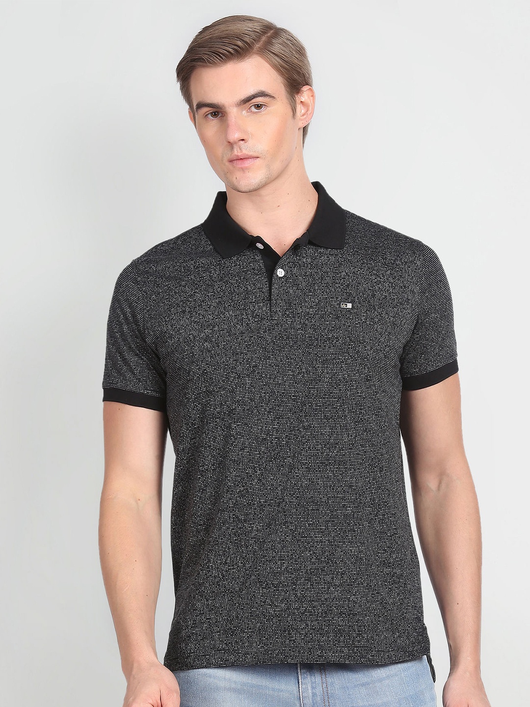 

Arrow Striped Polo Collar T-shirt, Black