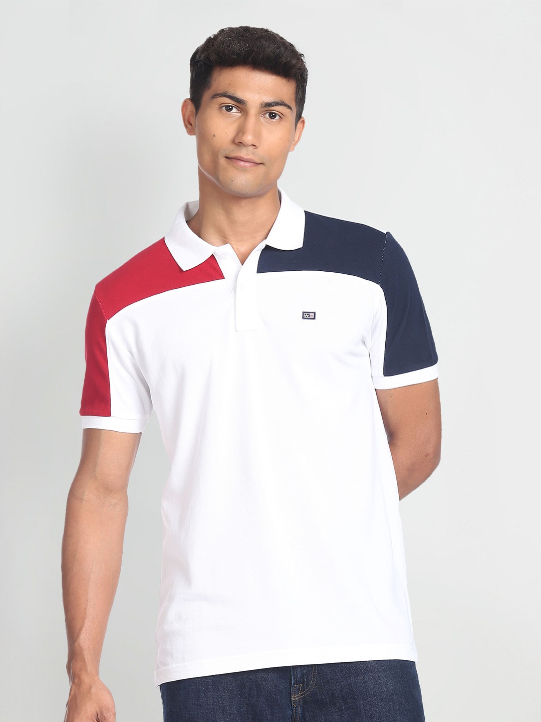 

Arrow Sport Colourblocked Polo Collar Pure Cotton T-shirt, White
