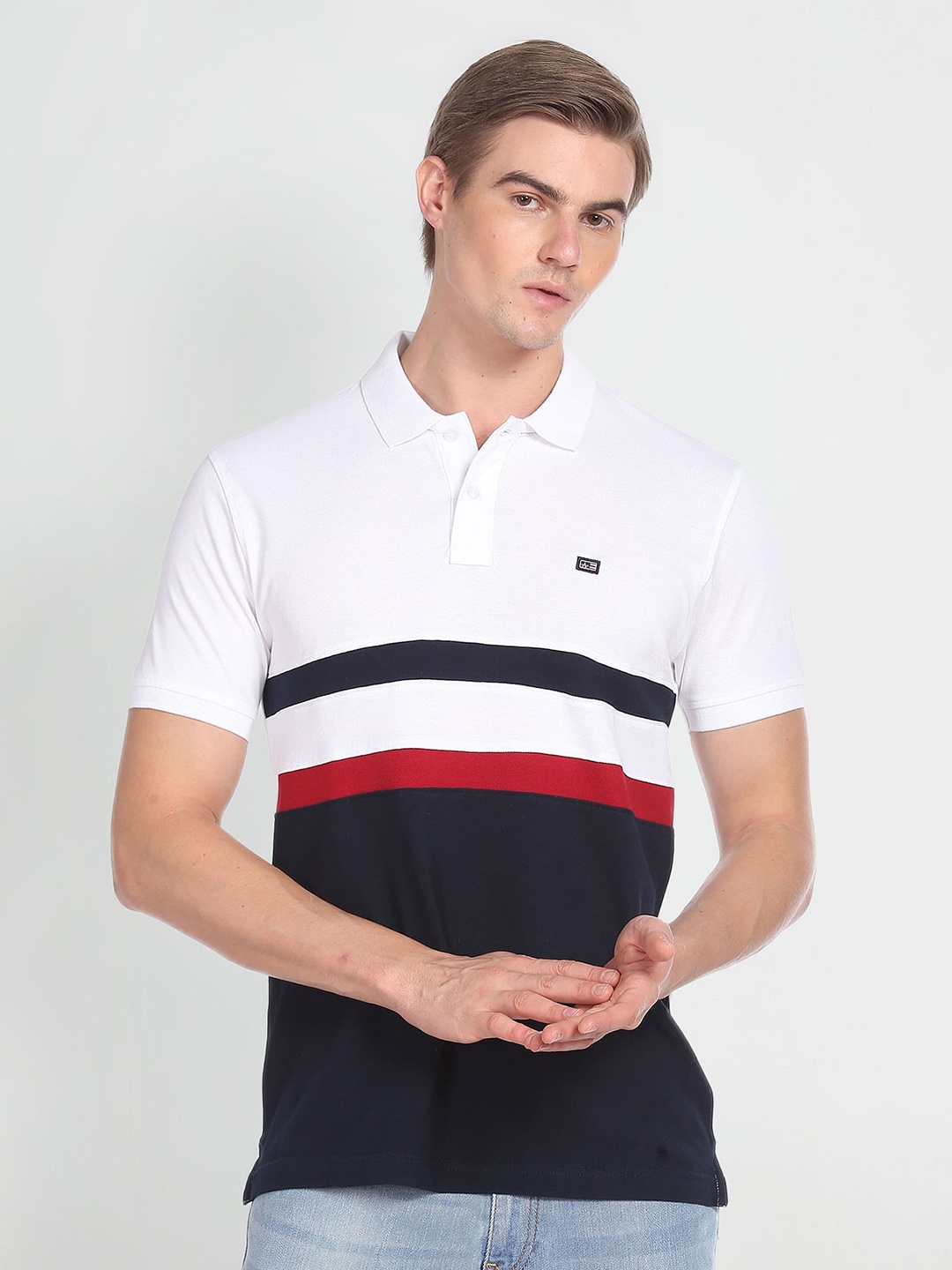 

Arrow Sport Colourblocked Polo Collar Pure Cotton T-shirt, White