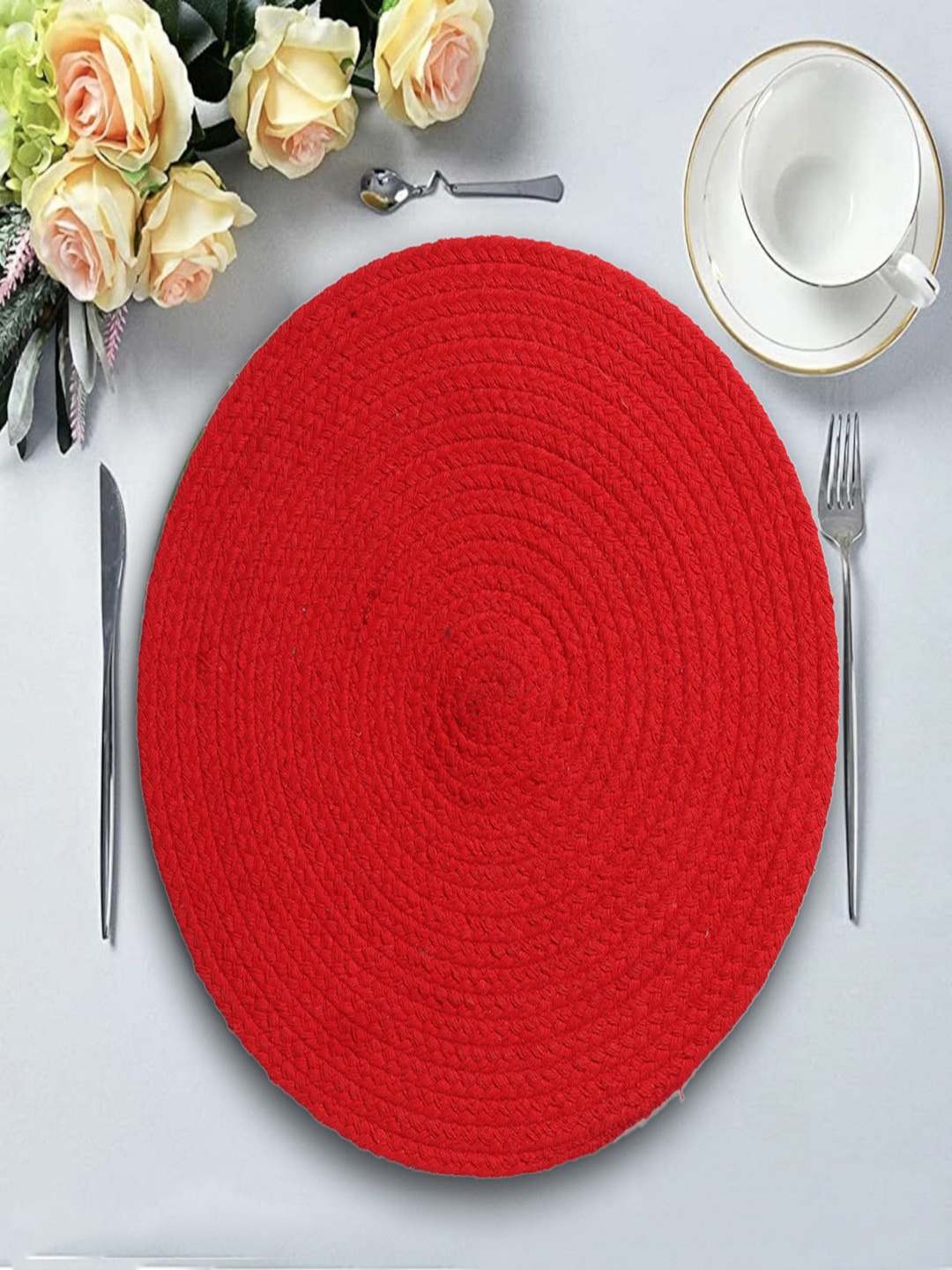 

FABINALIV Red 6 Pieces Braided Cotton Table Placemats