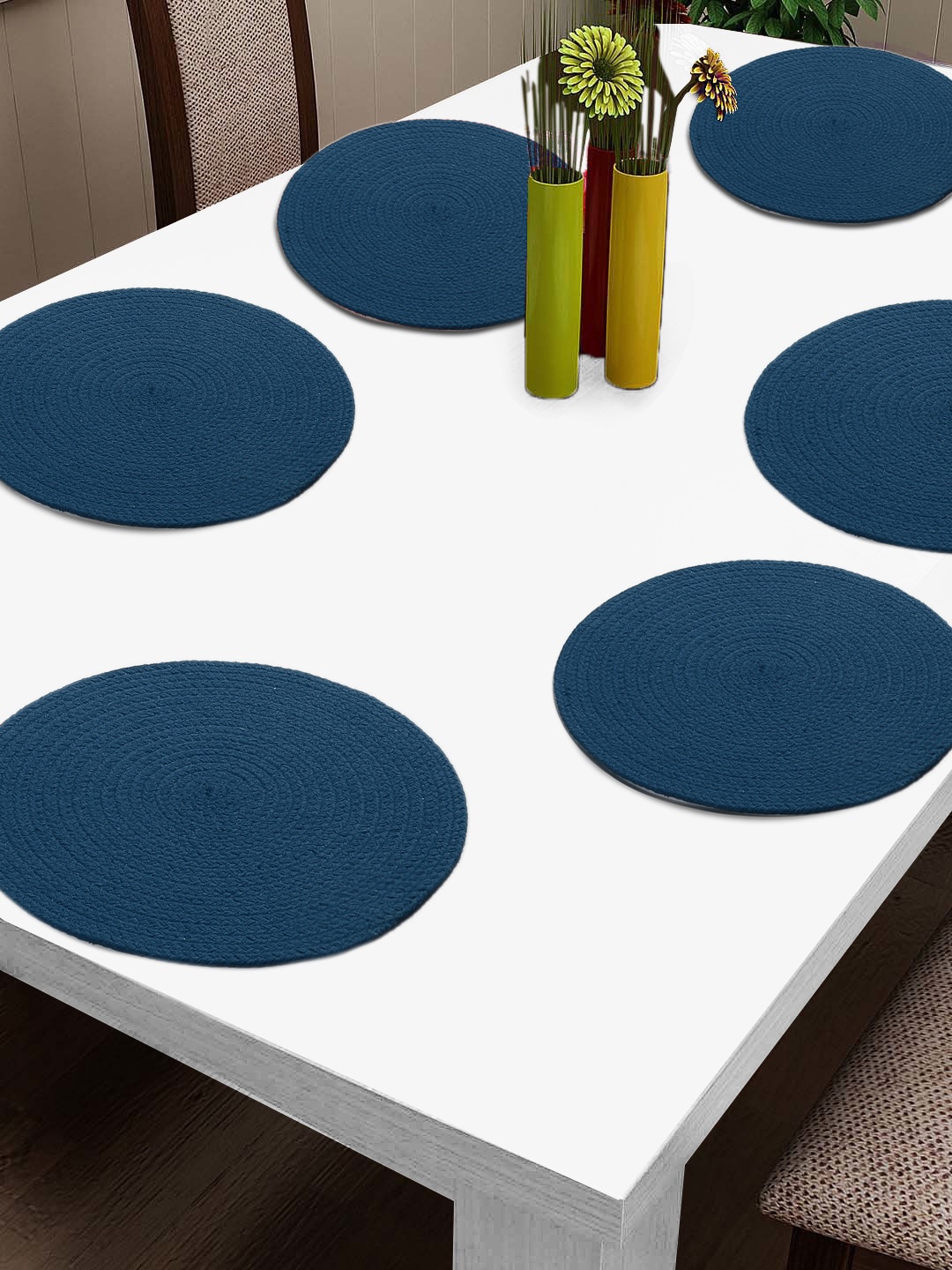 

FABINALIV Blue 6 Pieces Braided Cotton Table Placemats