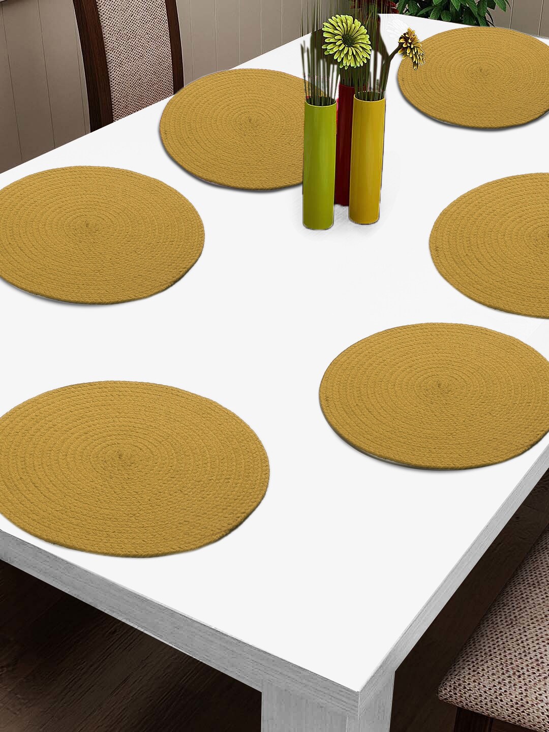

FABINALIV Yellow 6 Pieces Braided Cotton Table Placemats