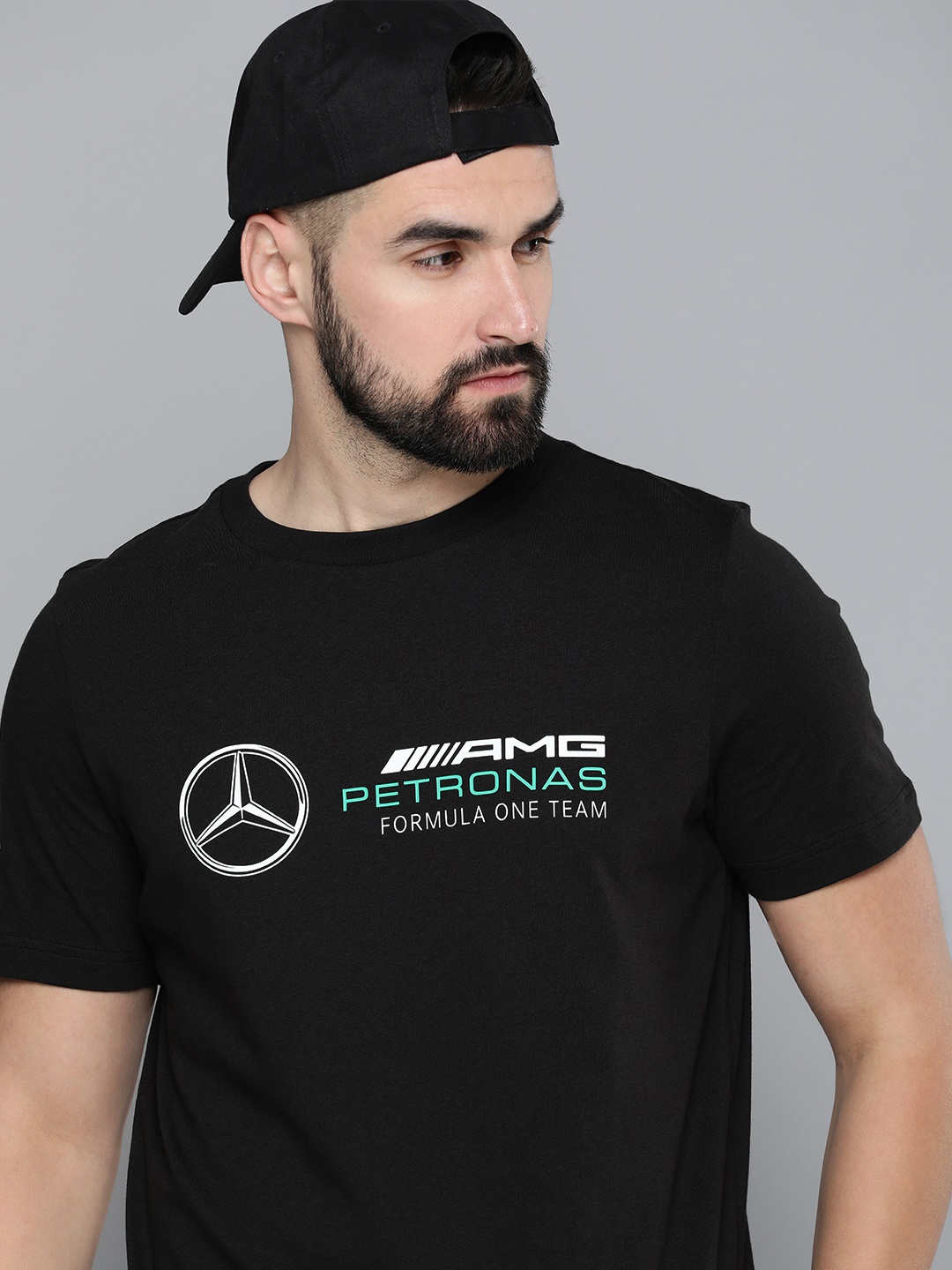 

PUMA Motorsport Mercedes-AMG Petronas Typography Printed Pure Cotton T-shirt, Black