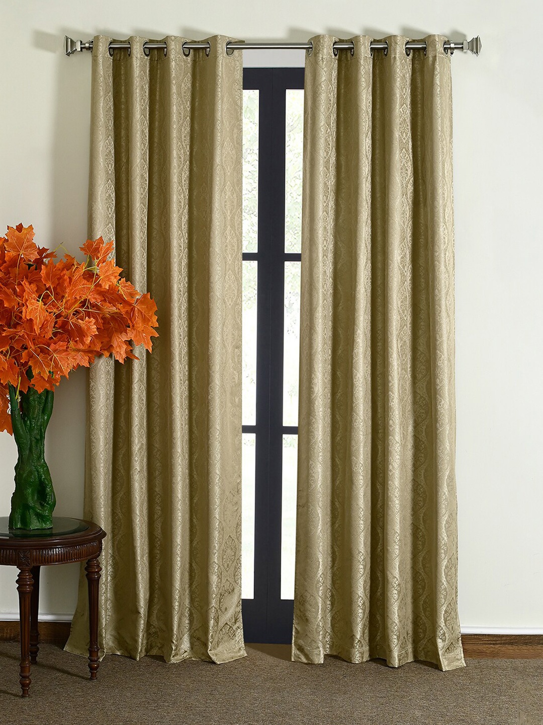 

Deco Window Beige & Green 2 Pieces Ethnic Motifs Blackout Long Door Curtains