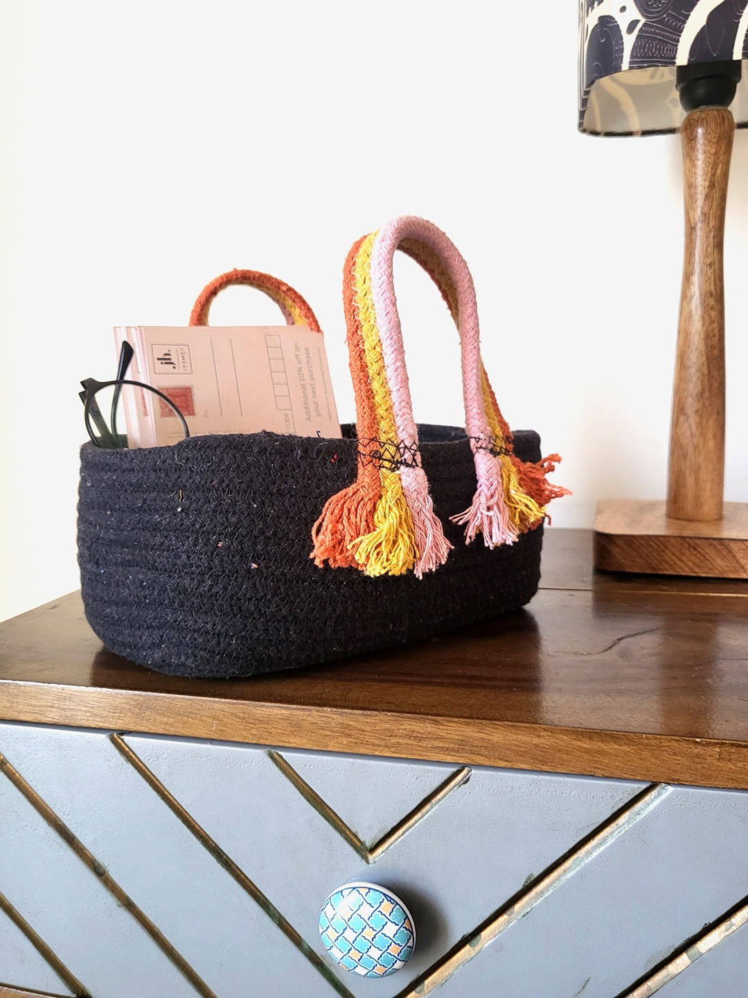 

JASMEY HOMES Black Fabric Bohho Basket