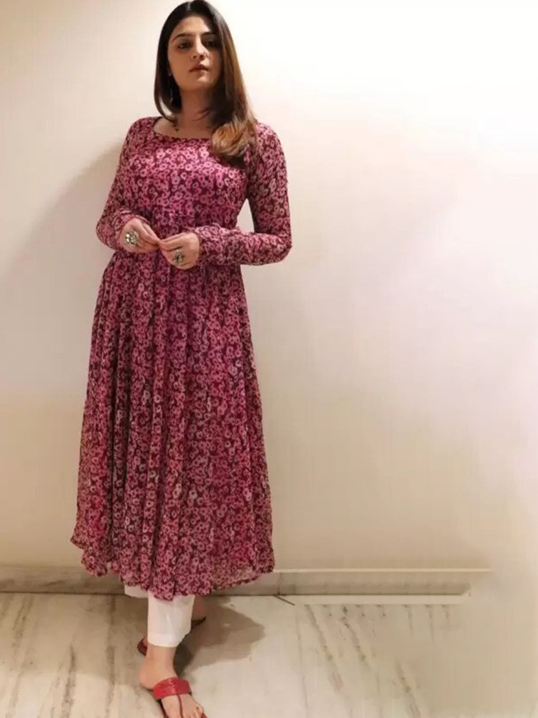 

KALINI Floral Printed Gathered Fit & Flared Dress, Pink