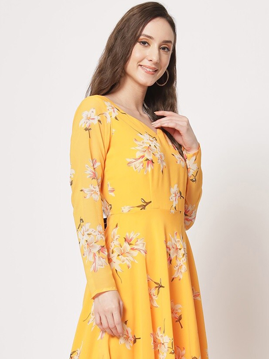 

KALINI Floral Printed Gathered Fit & Flared Maxi Dress, Yellow